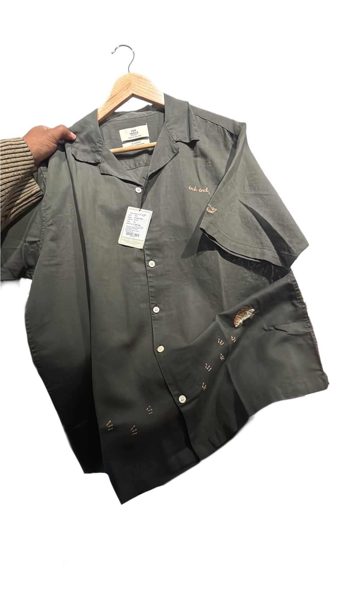 Embroidery Cuban Collar Shirt Dark Green