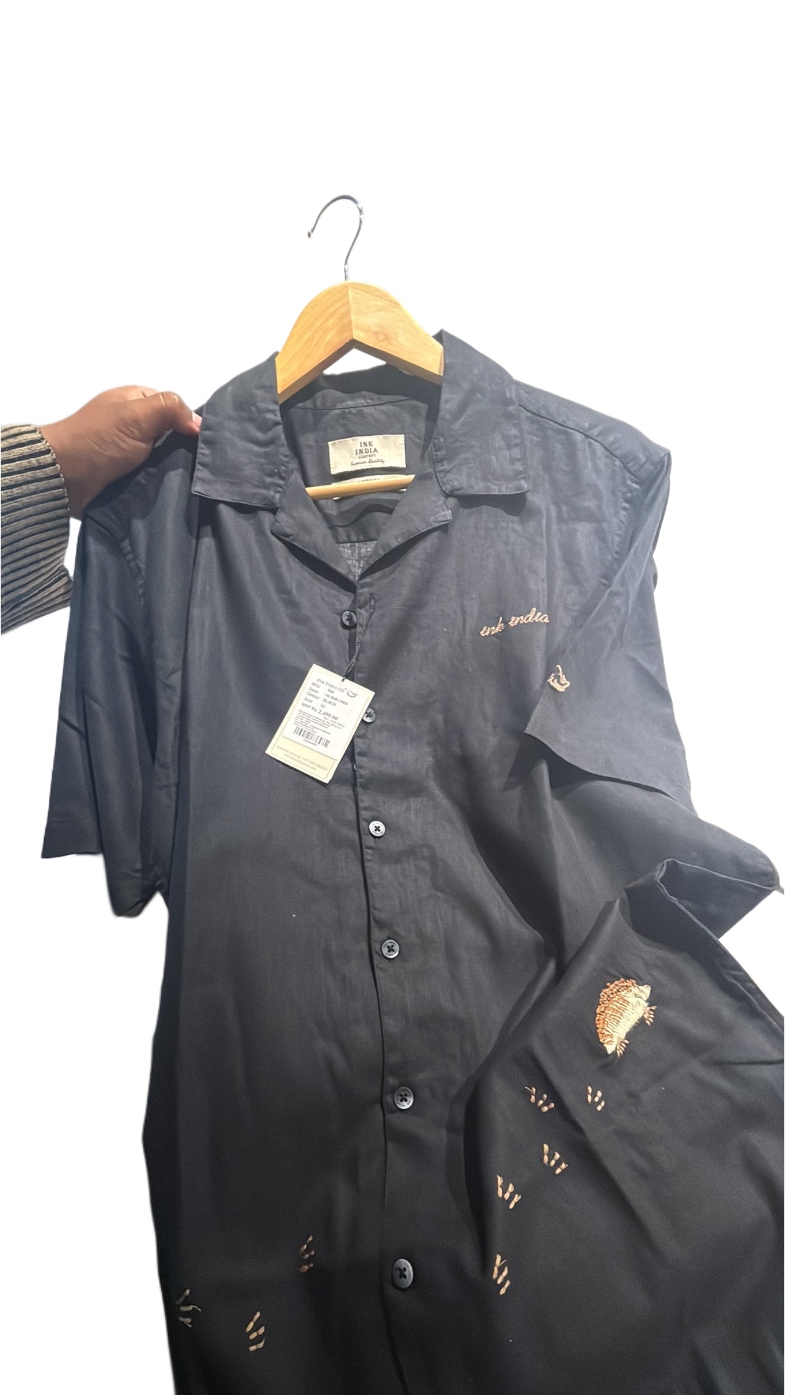 Embroidery Cuban Collar Shirt Black